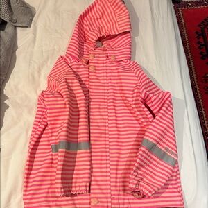 Reima Vesi Raincoat powder pink Removable Hood Striped Girls Size 3T 98
